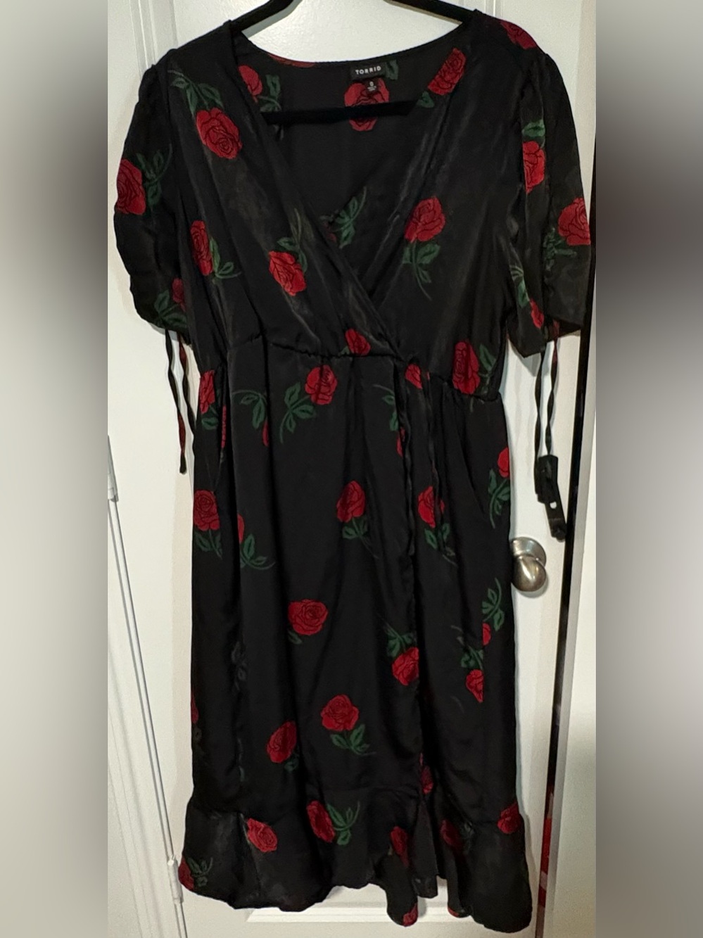 Torrid Black Rose Print Wrap Dress - Elegant Women's Evening Dress